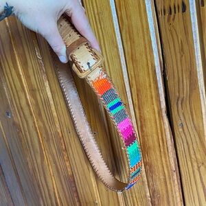 Vintage Colorful Woven Leather Belt 37”
